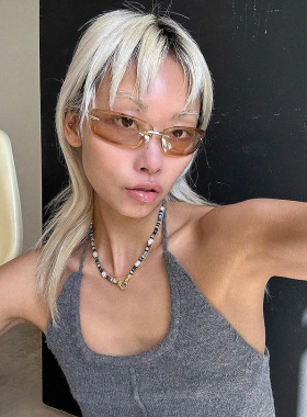 复古金属窄框长方形墨镜Y2K