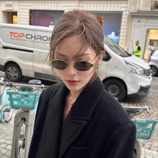 404 店复古金属椭圆偏光墨镜防紫外线方圆脸凹造型太阳眼镜男女