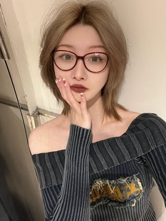 404 店椭圆猫眼复古红高级板材眼镜架配度数高度近视素颜镜框女