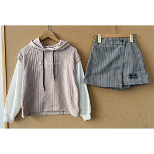 甜美慵懒风韩系两件套学院风Y26 卫衣格子裤 连帽长袖 65儿童款