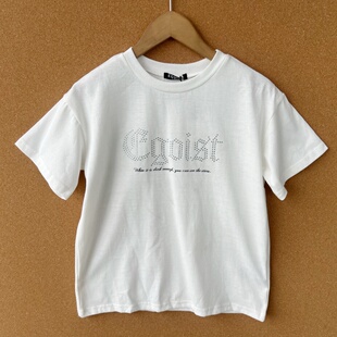 上衣Z25 儿童圆领套头字母镶钻设计感舒适百搭短袖 31夏款 李1