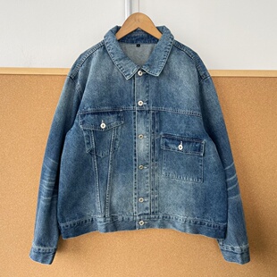 2W1 5日单复古水洗做旧翻领气质休闲百搭设计牛仔夹克外套Z25
