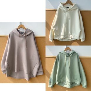 2I1-52春秋大码纯色长袖连帽套头卫衣宽松舒适柔软前短后长H25-10