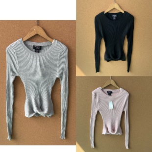 12初秋不规则短款 H25 针织衫 显瘦纯色打底衫 毛衣圆领修身 2P1