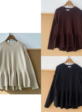 A4-117日单好牌！气质温柔风褶皱荷叶边设计遮肉显瘦针织衫Z26-1