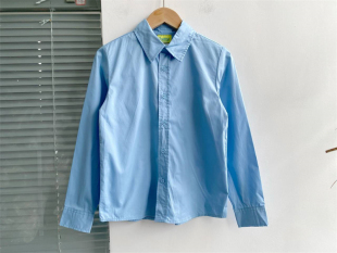 全棉男童蓝色长袖翻领衬衫简洁大方男女同款学校校服班服上衣雯五