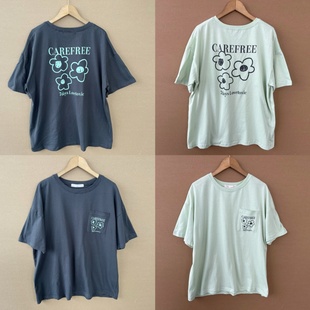 T恤上衣宽松圆领百搭显瘦Y25 创意设计感短袖 复古夏季 45美式