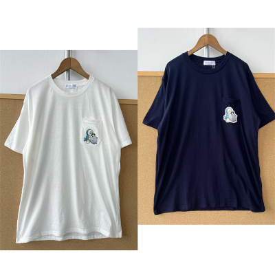 2E-122日系简约可爱猫咪企鹅口袋短袖T恤女百搭基础款上衣T26-5