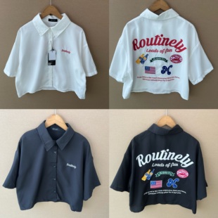 百搭上衣J25 舒适休闲薄款 衬衫 100翻领字母刺绣印花短袖