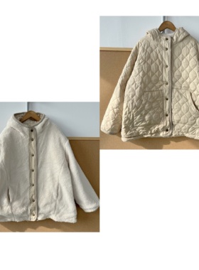 2窗-1日单森系加绒双面可穿绗缝菱格灯芯绒包边连帽外套Z25-11