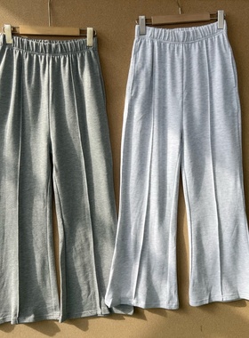 2C-89春秋松紧高腰纯色减龄遮胯带口袋直筒毛圈垂感休闲裤Z26-1
