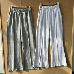 2C-89春秋松紧高腰纯色减龄遮胯带口袋直筒毛圈垂感休闲裤Z26-1