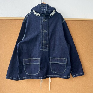 舒适简约牛仔通勤慵懒风Y25 2O1 27日系连帽牛仔明线宽松大码