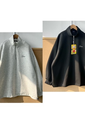 2L1-105日潮美式半拉链高领卫衣胸前字母刺绣重磅休闲上衣Z26-1