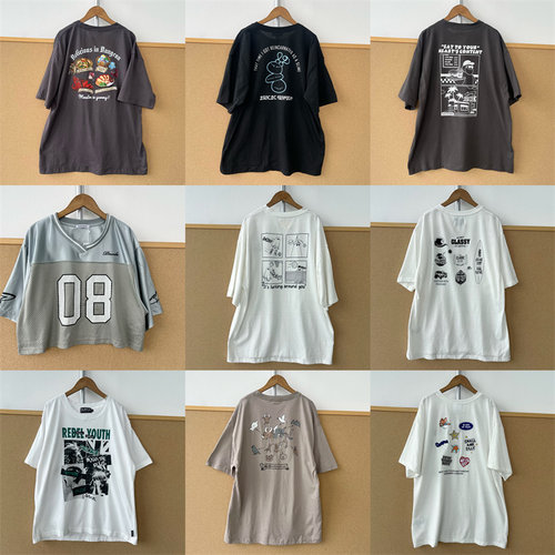 2K1-93男女夏季慵懒风圆领前后图案印花舒适百搭短袖T恤合集Z26-7