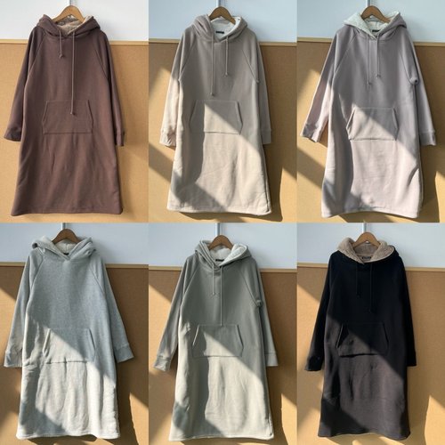 2Y1-11加绒加厚！保暖大口袋中长款慵懒风连帽卫衣连衣裙Z25-11