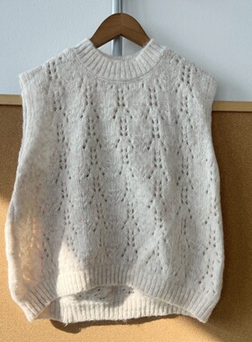 R2-65圆领温柔风渐变粉镂空针织背心马甲女百搭氛围感叠穿Z25-12