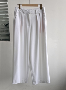 P3-20春秋款白色阔腿裤高腰直筒宽松百搭垂感高级感西装裤H25-2