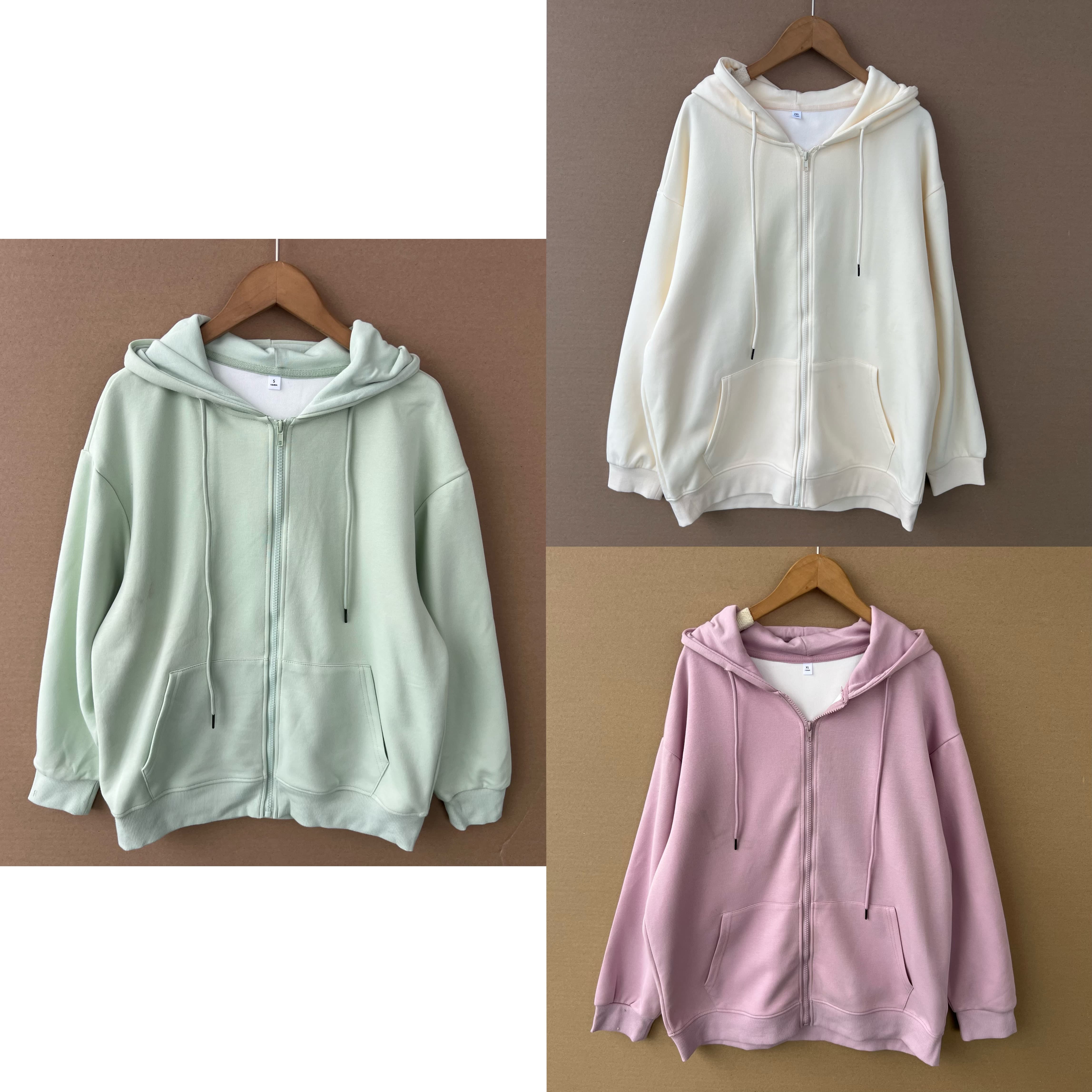 南6-36连帽长袖卫衣纯色简约韩版慵懒风拉链开衫休闲上衣J25-9