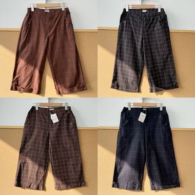 F1-167格子裤宽松显瘦直筒高腰通勤高级复古松弛老钱风Y25-12