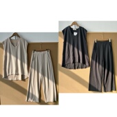 35V领慵懒风高级感套装 长裤 松紧腰洋气极简无袖 2G1 上衣阔腿Y26