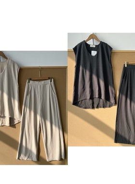 2G1-35V领慵懒风高级感套装长裤松紧腰洋气极简无袖上衣阔腿Y26-1