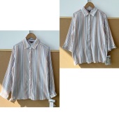 H25 2d1 44日单复古文艺感条纹翻领小众设计松弛感舒适百搭衬衫