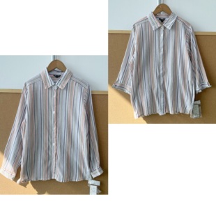 H25 2d1 44日单复古文艺感条纹翻领小众设计松弛感舒适百搭衬衫