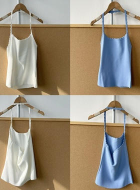 南5-63日系挂脖针织吊带花边设计感温柔性感重磅露背上衣Z26-1