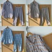 纯棉格子翻领单排扣家居服设计感舒适亲肤睡衣H25 114春秋款