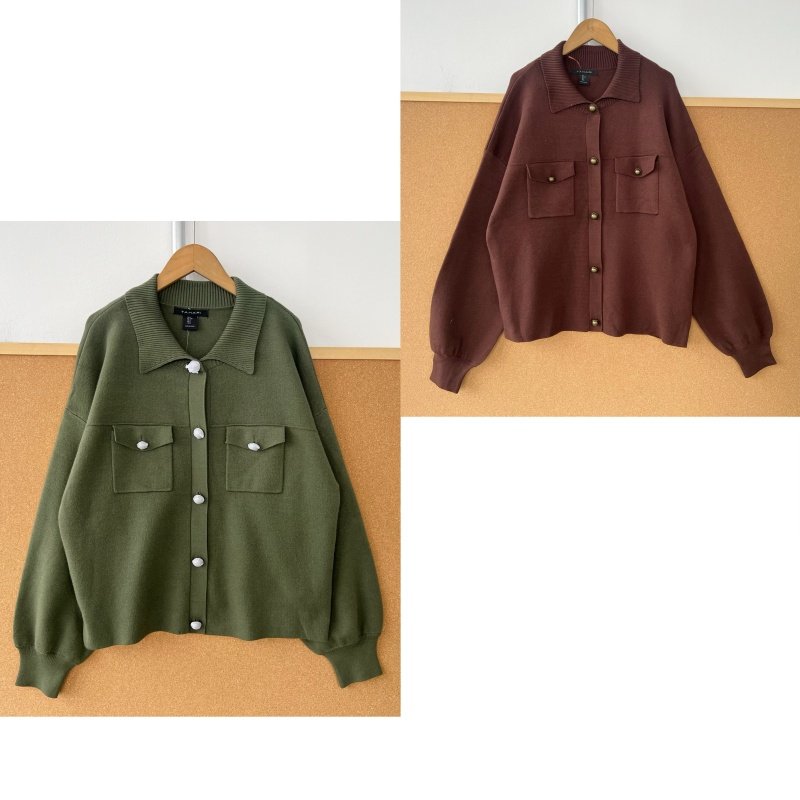 南3-51这个好！春秋季纯色圆领开衫单排扣宽松翻领复古上衣Y25-10
