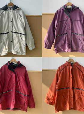 O3-41复古连帽多色加绒口袋撞色条纹字母设计感冲锋衣外套Z25-12