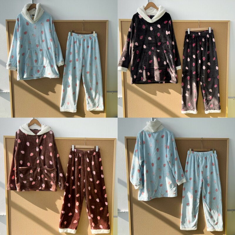 2C1-93日单秋冬女士草莓印花长袖长裤保暖可爱舒适家居套装Y25-11