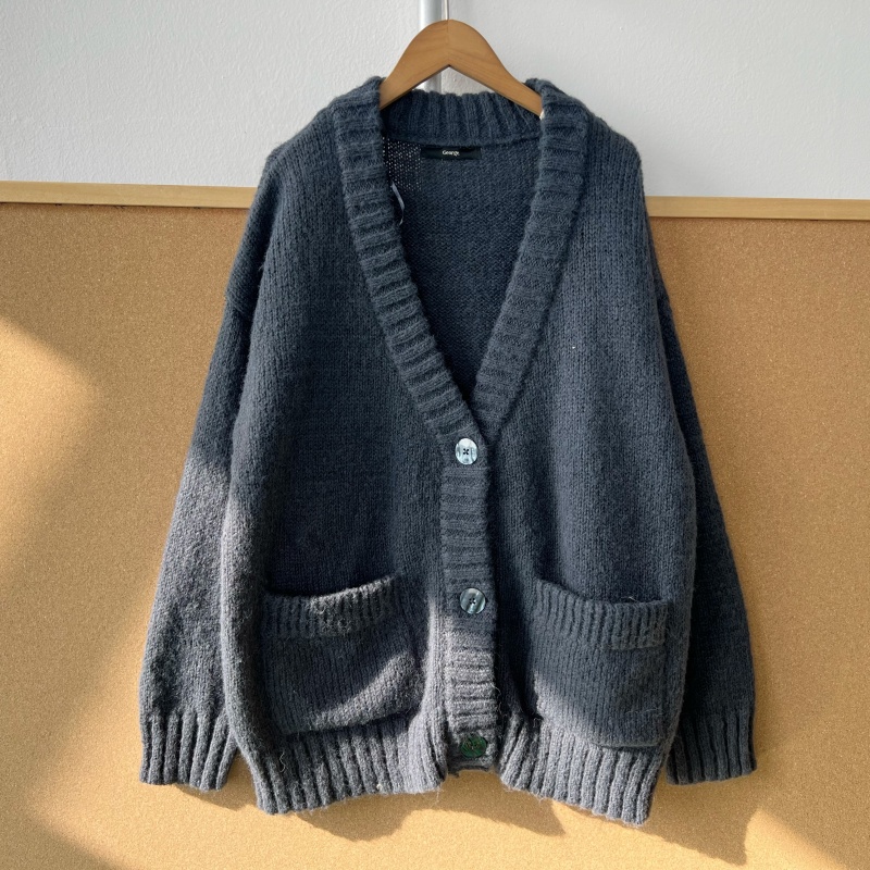 X2-125复古小众软糯针织开衫单排扣V领口袋款通勤百搭毛衣Z25-12