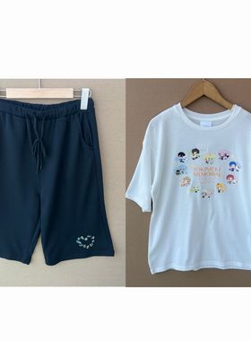 2J1-10夏季白色潮流印花可爱图案休闲百搭短袖T恤+黑色短裤H25-8