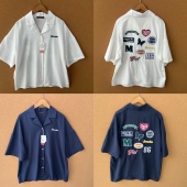 28夏翻领图案刺绣印花短袖 衬衫 舒适休闲百搭短款 楼11A 上衣H25