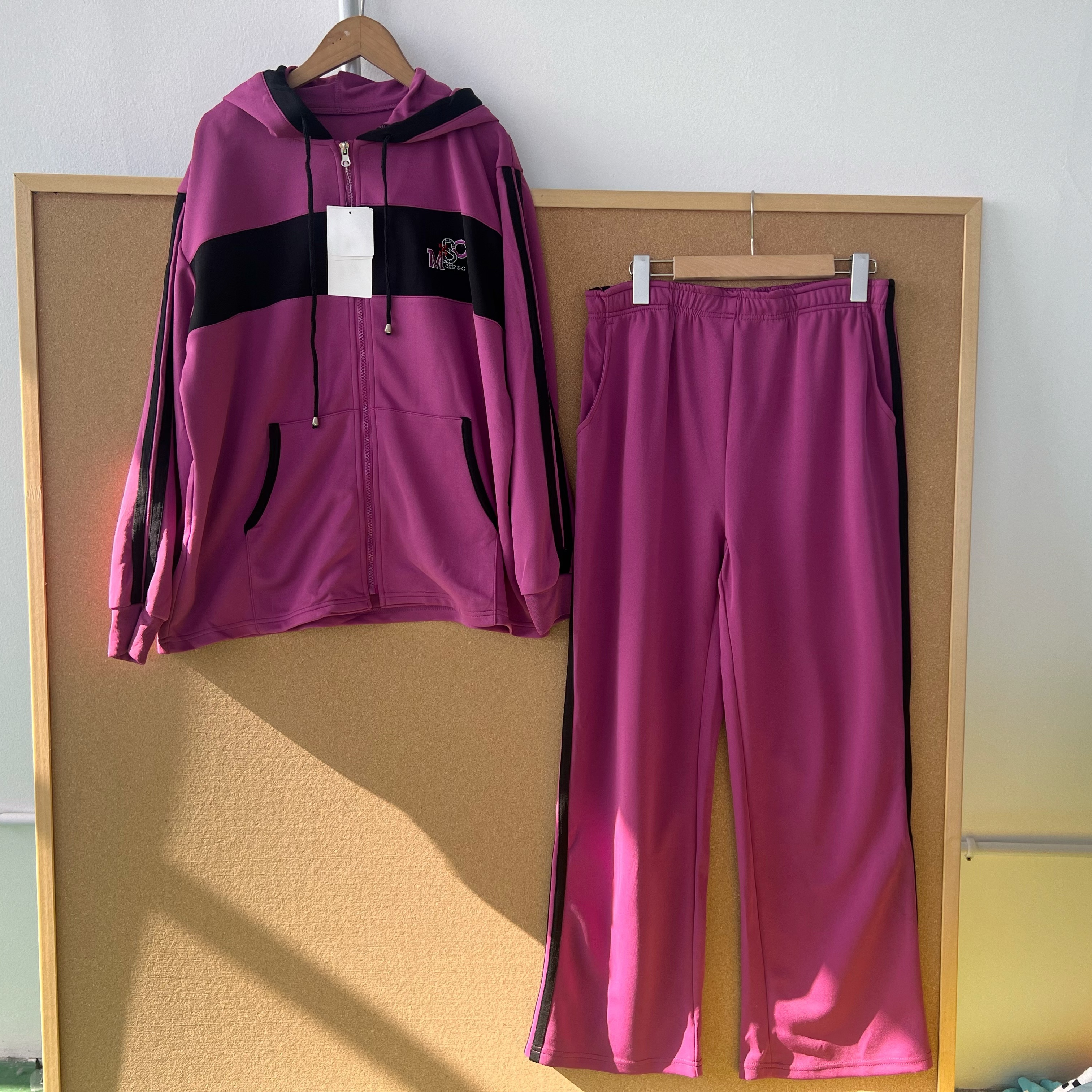 I1-152撞色甜酷连帽拉链开衫外套松紧腰长裤舒适设计感J25-11