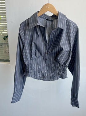 2墙1-5气质简约条纹显瘦衬衫休闲领修身长袖设计感通勤上衣J25-4