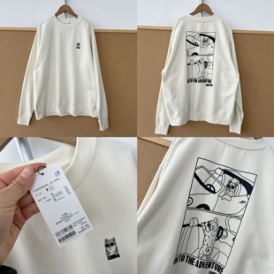 3E-22高克重!日单胸前小狗小刺绣后背印花图案设计套头卫衣H26-1