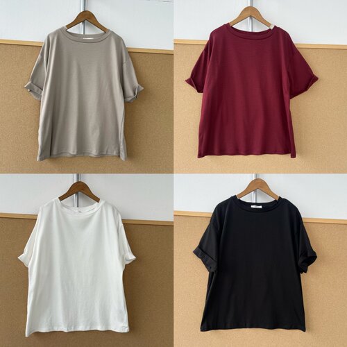 2C1-121很舒服！不易皱！凉快短袖T恤女士亲肤百搭卷边软糯Y26-5