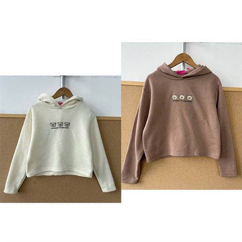 2E-102儿童款三只可爱小熊卡通头像加绒短款卫衣女T26-4