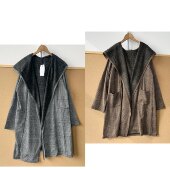 外套H26 2Y1 36日系复古文艺连帽格子氛围感穿搭慵懒风无扣开衫