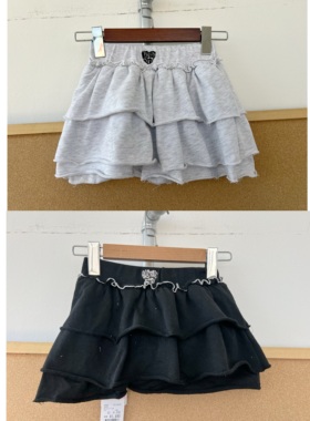 2Z-76儿童甜酷辣妹风松紧腰层叠荷叶边毛圈防走光半身裙短裙H26-1