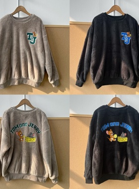 2S-109冬加绒圆领毛毛绒前后字母卡通老鼠刺绣印花长袖卫衣Z26-1