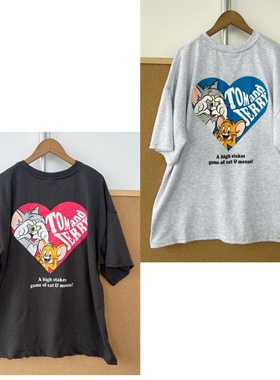 2n1-49圆领套头简约百搭后背卡通猫和老鼠印花设计短袖T恤Z25-11