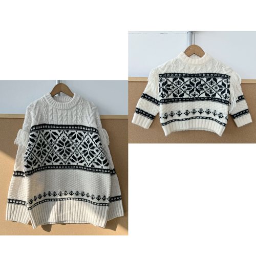 M1-44秋冬设计感软糯舒适慵懒风胳膊流苏减龄亲子针织毛衣H25-12