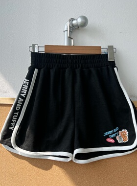 2S-81大童松紧高腰黑色卡通老鼠印花测边字母印花休闲短裤Z25-10