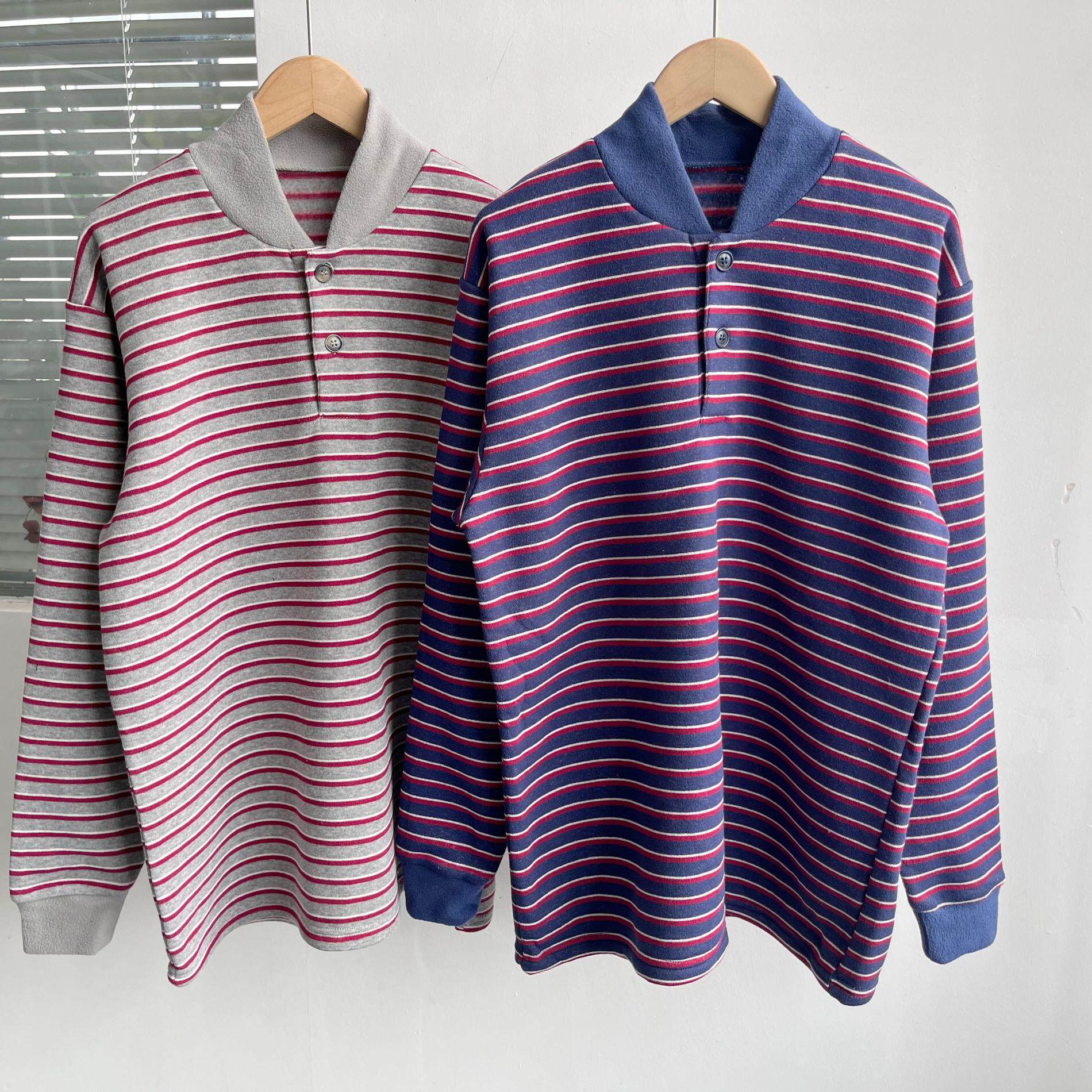 微瑕秋冬宽松条纹上衣慵懒百搭加绒时尚舒适宽松运动裤套装H11