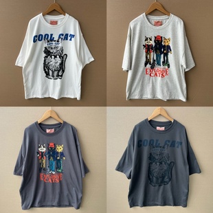 2J1-51好牌子！夏季圆领多款设计感卡通印花宽松短袖T恤上衣25-9