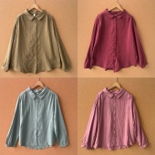 楼6A 百搭文艺休闲J25 44纯棉双层棉纱 纯色简约气质舒适衬衫